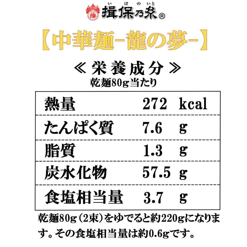 揖保乃糸 【中華麺【龍の夢】セット】中華麺80ｇ×12束、冷中華スープ50ｇ×12袋